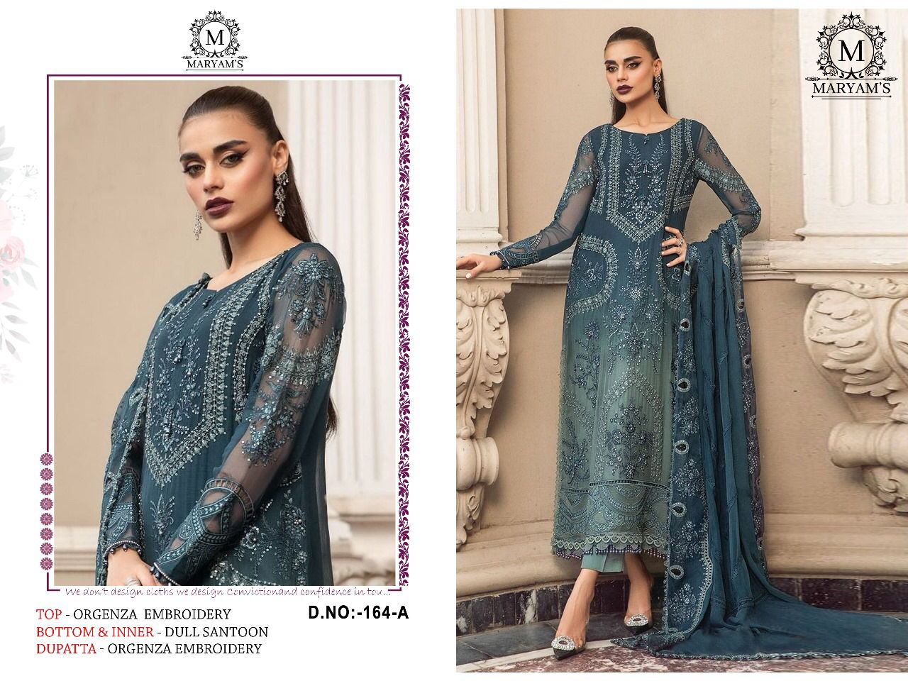 Maryams 164 Organza Embroidery Pakistani Salwar Suits Wholesalers In Delhi
